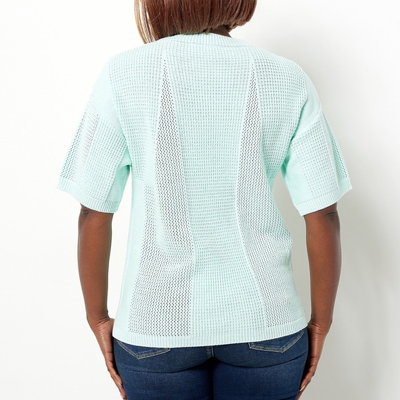 Laurie Felt Women's Top Sweater Sz XXS Cotton Short Sleeve Mint (Green) - Picture 2 of 4